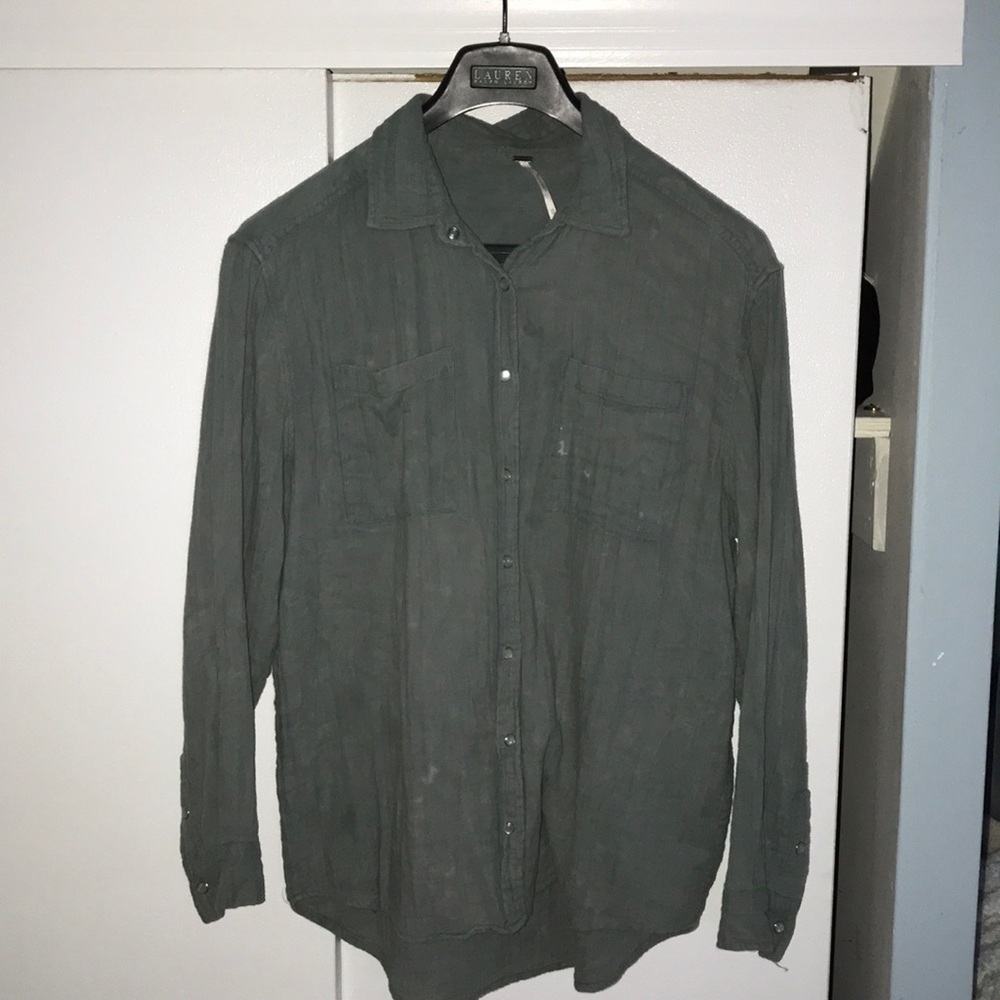 Army green Free People button down